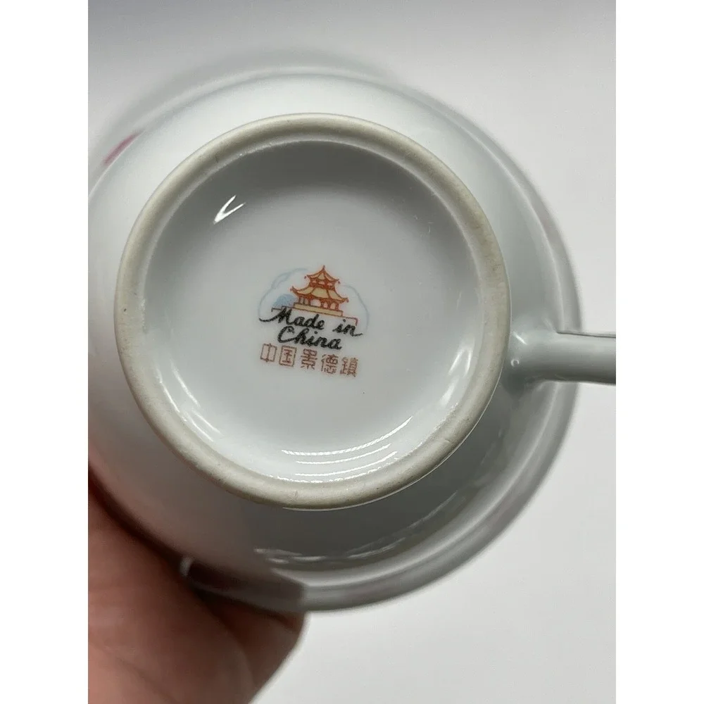 Floral Fine Porcelian China Coffee‎ Teacup Cup and Saucer Pink Ivory A50